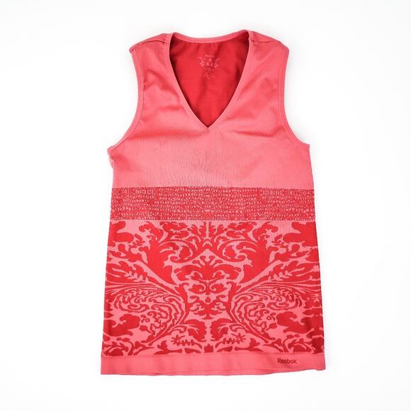 Reebok Form Fitting Tank Medium Coral Pink vneck Workout Athletic Exercise - Picture 2 of 6